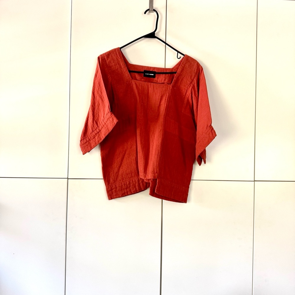 EUC Atelier Delphine Block Square-Neck Boxy Top in Rust sz